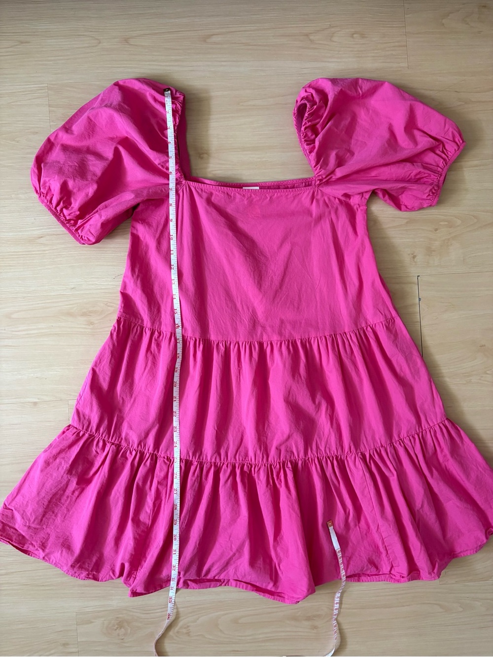 H&M Cerise Pink Smocked Puff Sleeve Dress XS Oversized Babydoll Cottagecore - Picture 8 of 8
